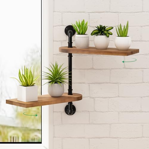 OtGalk 2-Tier Rotating Window Plant Shelf, Wooden Indoor Plant Stand by EnjoyLife