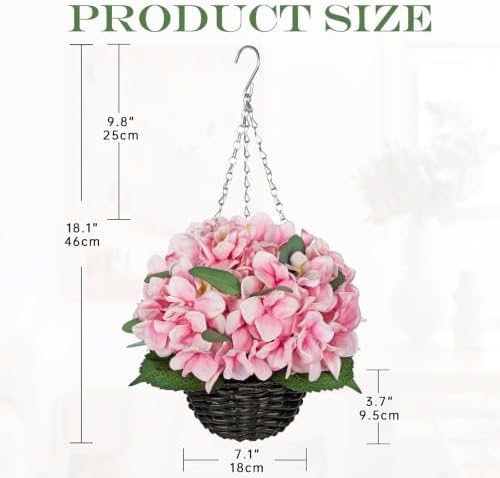 Hollyone Pink Hydrangea Artificial Hanging Flowers with Basket for Outdoor, UV Resistant Large Faux Hanging Flowers Plants in Pot for Garden Yard Balcony Porch Home Indoor Outdoor Decor - Image 2