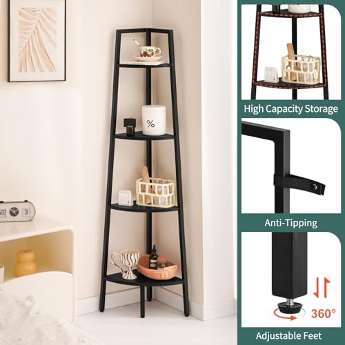 Yoobure 4-Tier Corner Shelf Stand- 54" Tall Corner Bookshelf with Metal Frame, Industrial Ladder Corner Shelves Display Shelf for Bedroom Living Room, Corner Bookcase Corner Plant Stand for Balcony - Image 4