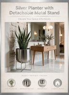 Serene Spaces Living Gold Planter with Detachable Metal Stand, Decorative Indoor Planter Pot, Flower Pots Stand for Living Room, Kitchen, Office, in 3 Sizes (Silver - Wide) - Image 6