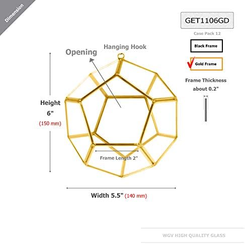 WGV Hanging Geometric Planter Terrarium Width 5.5" Height 6" Clear Glass Gold Frame DIY Succulent air Plant Miniature Fairy Garden Windowsill Decor Globe 1 Piece - Image 2