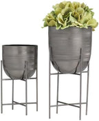 Deco 79 Metal Small Brushed Dome Planter with Removable Stand, Set of 2 12", 9"H, Gray - Image 2