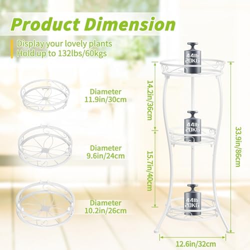 KMOTASUO Metal Plant Stand Tall for Indoor Outdoor Corner, 3 Tier Modern White - Image 2