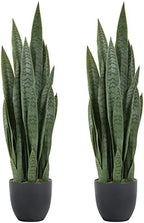 Worth Garden 3ft Artificial Snake Plant Fake Sansevieria Indoor Outdoor, 28 Thick Leaves Lifelike Faux Silk Plant, Home Decor Mother in Law Tongue Plant 35in, with Black pot & Dry Moss Included, Green by WORTH