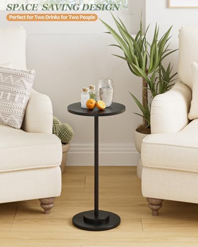 Round Side Table, Small Drink Table for Small Spaces, Black Carved - Image 4