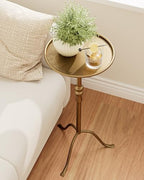 25.6" Vintage Round Pedestal End Table with Tray Top, Bronze - Image 4