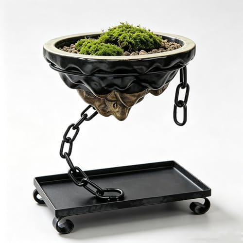 Ceramic Bonsai Pot with Iron Stand & Drip Tray by BEIZHAN1