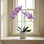 LISU Artificial Orchids, Silver Vases, Home Decoration Flower Arrangements,Purple Orchids Fake Flowers in Vases. - Image 3