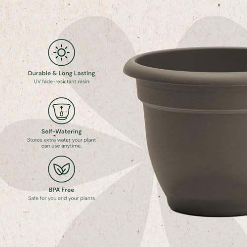 Bloem Ariana 8" Plastic Self-Watering Planter, Peppercorn, 4-Pack - Image 4