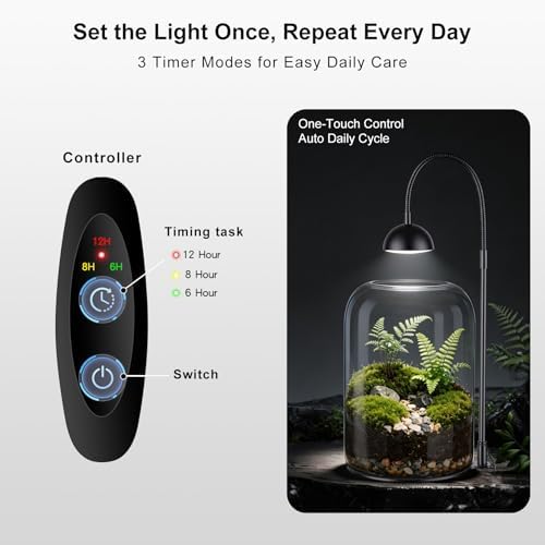 Glass Plant Terrarium, LED Grow Light, Adjustable Ventilation - Image 2