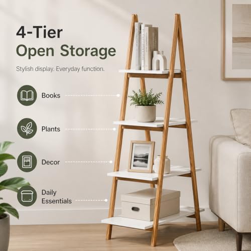 A Frame Ladder Shelf 4 Tier Freestanding Bookshelf Display Rac - Image 3