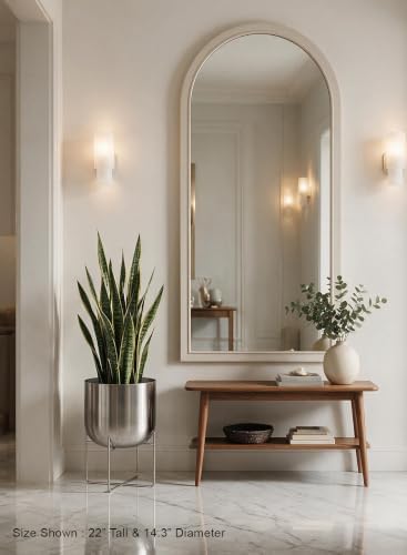 Serene Spaces Living Gold Planter with Detachable Metal Stand, Decorative Indoor Planter Pot, Flower Pots Stand for Living Room, Kitchen, Office, in 3 Sizes (Silver - Wide) - Image 2