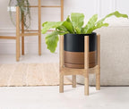 D'vine Dev Ceramic Pot with Natural Wood Stand, Black/Tan, 8 in, 55-B-N-7 - Image 7