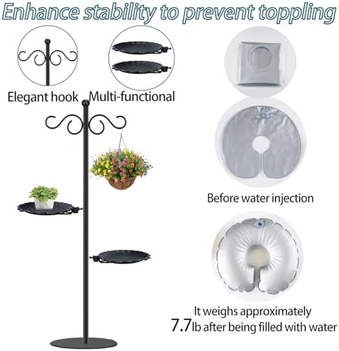 Upgraded 74" Shepherd's Hook for Bird Feeder，Floor Hanging Plant，Wind Chime Stand, Waterproof Metal & Adjustable-Height Standing Pole Holder for Lantern and Wreath, Indoor & Outdoor（2 Placement Racks) - Image 5