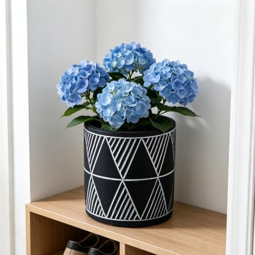 Sleek Nordic-Style Geometric Cement Flower Pot Flat Straight Cylindrical Bonsai with Holes for Indoor use(Black) - Image 7