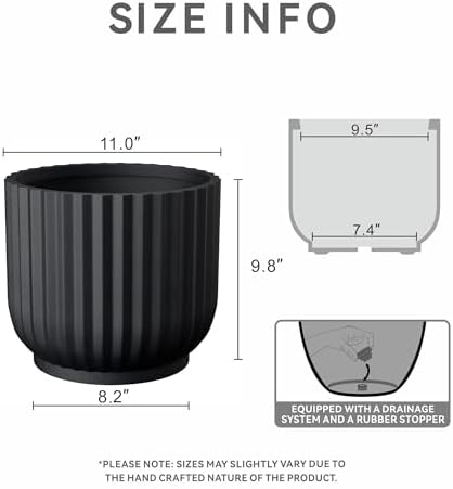 Kante Small Round Pedestal Black Concrete Planter 11" Dia, Outdoor - Image 2