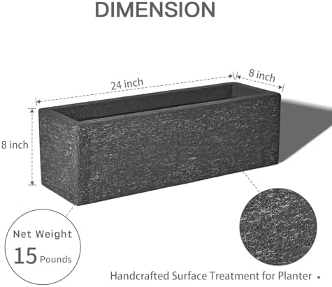24" Rectangular Indoor Outdoor Planter, Charcoal Gray, Windowsill Plant Box - Image 5
