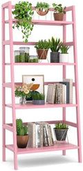 Homykic Pink Ladder Shelf, 4-Tier Bamboo Bookshelf & Bookcase Organizer by Homykic