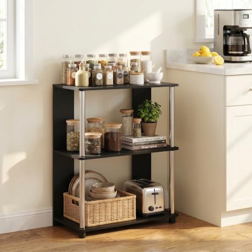 Furinno Jaya Simple Design 3-Tier Bookcase/Bookshelf/Display Rack with Stainless Steel Tubes, Americano - Image 2