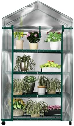 4 Tier Mini Greenhouse - Portable Greenhouse with Locking Wheels and PVC Cover for Indoor or Outdoor Green House by Pure Garden by PureGarden