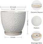 G EPGardening 8 Inch Ceramic Plant Pot with Drainage Hole and Saucer, White - Image 3