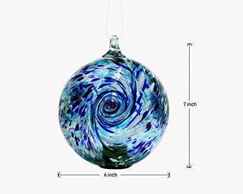 6-Inch Solar Powered Hanging Galaxy Glass Gazing Ball Outdoor Garden Decoration (Aqua-Blue) - Image 4