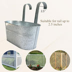 6 Pack 10" Galvanized Hanging Railing Planters with Hooks and Drainage - Image 6