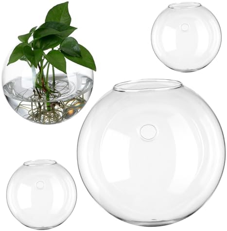 Happyyami 4pcs Wall-Mounted Glass Planters Globe Propagation Station for Hydroponics Space-Saving Hanging Terrarium Vases for Home and Office Decor by Happyyami