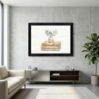 Framed Canvas Wall Art Watercolor Vintage Books and Jasmine Linen Tones with Peace Note Canvas Print Poster Black Frame Wall Decor for Office Study Cozy Library Art, Bookish Decor - Inch 12x16 - Image 7