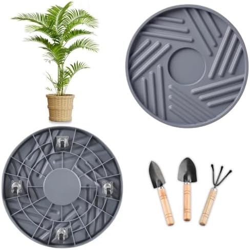 2 Pcs Plant Caddy with Hidden Wheels 13.5 Inch Heavy Duty Rolling Plant Stand, Indoor Outdoor Plant Saucer Tray with $9.9 Garden Tools (Gray) by Unknown
