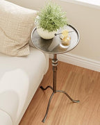 25.6" Vintage Round Pedestal End Table with Tray Top, Antique - Image 4