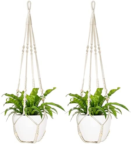 Mkono 35 Inch Macrame Plant Hanger Set of 2 and 43 Inch Macrame Plant Hangers with Pots Set of 2, Indoor Different Size Hanging Planter by Mkono
