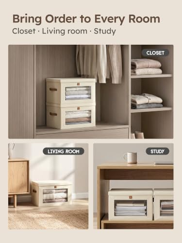 Homsorout Medium Fabric Storage bins - Collapsible Storage Bins with Open Window, 6 Pack Closet Baskets for Shelves, Stackable Decorative Boxes for Home, Dorm, Beige, 13.7"x 9.8" x 9.8" - Image 6