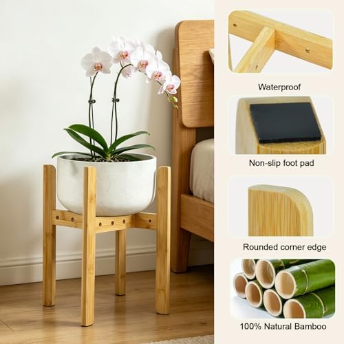 15.7” Bamboo Adjustable Small Plant Stand Indoor for 8-12 Inch Pots 2 pack - Image 3