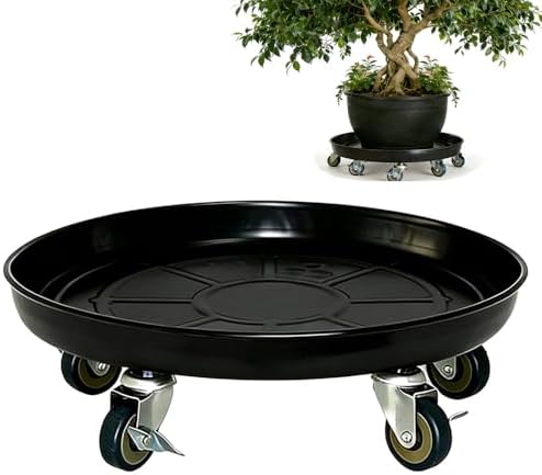SIAMO 18" Heavy Duty Plant Caddy (470lbs Capacity)-Lockable Non-Scratch Swivel Casters Rolling Plant Stand Dolly Saucer for Large Ceramic Planters & Heavy Trees Indoor & Outdoor,Black,1-Pack by SIAMO