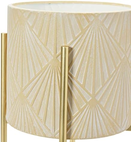 Main + Mesa Modern Boho Embossed Metal Planters with Stands, Cream and Gold, Set of 2 Sizes - Image 6