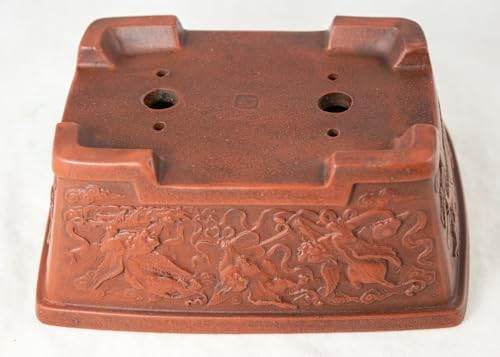 Yubonza Vintage Etched Rectangular Yixing Zisha Bonsai Pot, Cactus & Succulent Planter + Mesh - 6"x 4.5"x 2.25" - Image 5