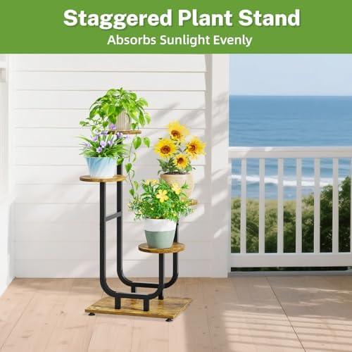 iDavosic.ly Plant Stand Indoor with Wooden Trays, 4 Tier Shelf, Black Brown - Image 6