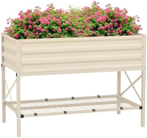 Outsunny Raised Garden Bed with Galvanized Steel Frame, Cream by Outsunny