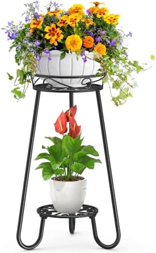 2 Tier Corner Plant Stand Indoor, 27.2 In Tall 3-Leg Metal Flower Pot Stand by JOPBENG