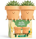 Original Earthlings Plant Pots - Two-Pot Indoor Planter Gift Set with Adoption Certificate, Sitting Cute Succulent Pots for Desk, Shelf, Windowsill, Home Decor - 4 Inch Plastic Planter, 2 Count by OriginalEarthlings