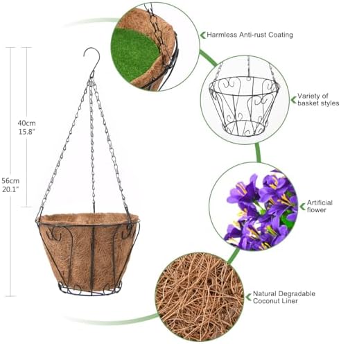 INQCMY Fake Hanging Flowers with Basket Artificial Violet for Outdoor Porch - Image 5