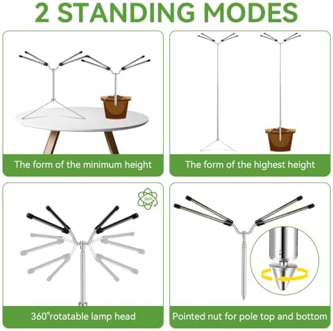 Grow Lights for Indoor Plants Full Spectrum,15-62 Inches Height Adjustable Dsektop and Standing Plant Growing Lights with Detachable Tripod Stand for Large and Small Plants, Auto On/Off Timer - Image 3