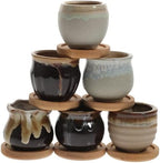 Uonlytech 6pcs Ceramic Succulent Planter Pots Xmas with Bamboo Tray by UONLYtech