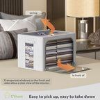 CYhom 3Pack Foldable Storage Bins - Frame Storage Box Linen Fabric Stackable Clothes Container Organizer with Clear Window & Carry Handles Large Capacity (Small-22L, Light Grey) - Image 2