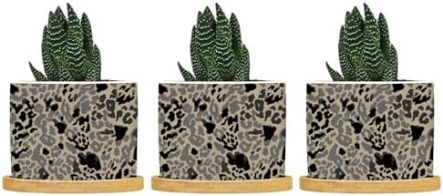 Leopard Black and Light Brown Dot Ceramic Planters African Tribal Animal Print Planters for Indoor Plants with Drainage Holes and Saucers Pot for Outdoor Garden Home Plant by BRUYU5SE