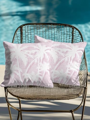 Throw Pillows 18x18 Set of 2, Tropical Palm Tree Waterproof Outdoor Pillow Covers with Insert, Vintage Lavender Exotic Botanical Plants Decorative Pillowcase Cushion for Patio, Garden, Couch - Image 4