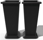 FENCY Set of 2 Tall Planters for Outdoor Plants, Black Ribbed by FENCY