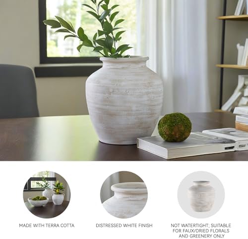 Signature Design by Ashley 12 Inch Rustic Ceramic Vase, Distressed White - Image 3