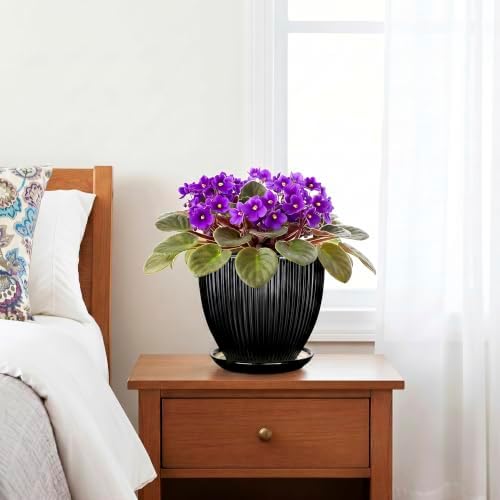 6 Inch Ceramic Planter, Indoor Plant Pots with Saucer, Black - Image 7